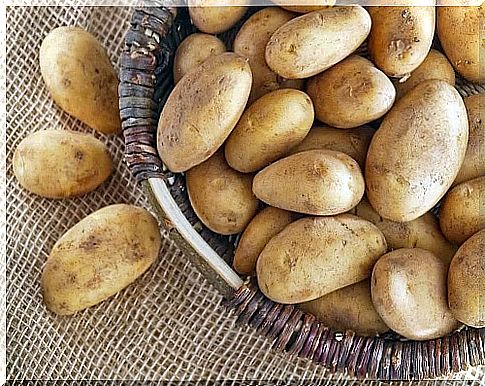 Basket with white potatoes