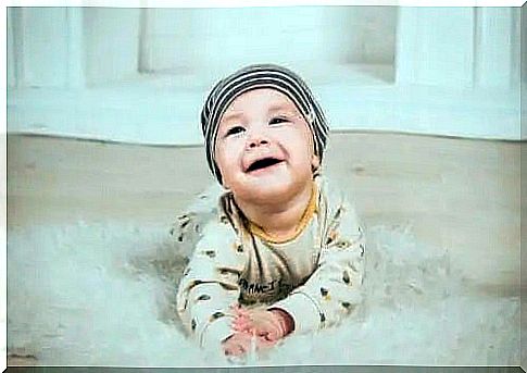 Child lying on a fluffy rug