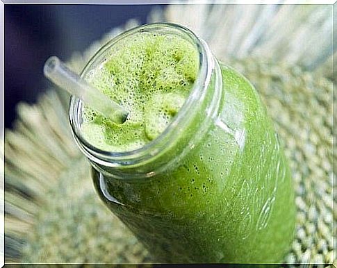 Jar with green smoothie