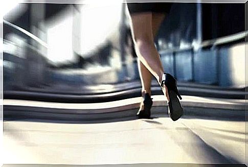 Woman walking on heels