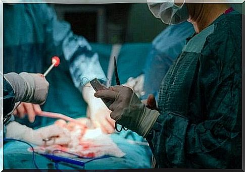 Medical team performing a hysterectomy